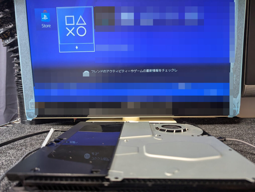 BLODにより起動できないCUH-2000Aの修理後の動作点検時の写真