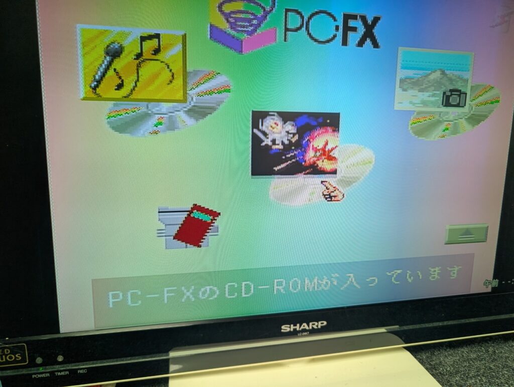 PC-FXのメイン基板のコンデンサ交換後の動作点検時の写真