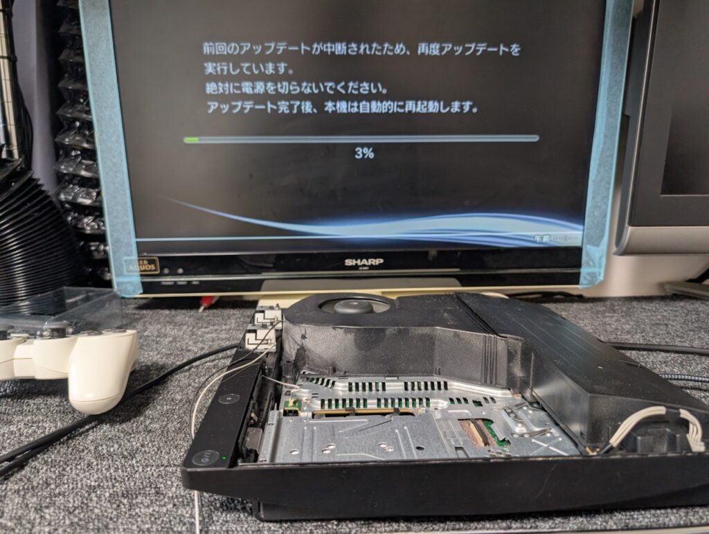 CECH-2500の修理後の動作点検時の写真