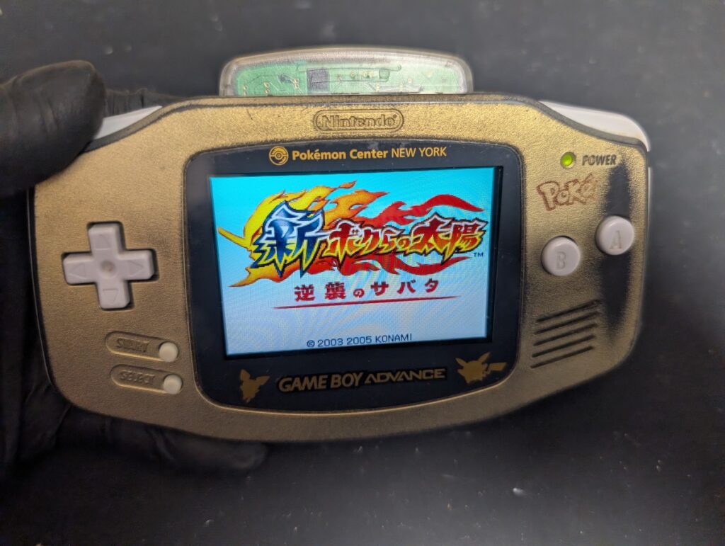 動作確認時の写真　
IPS液晶を取り付けた後
ゲーム起動画面