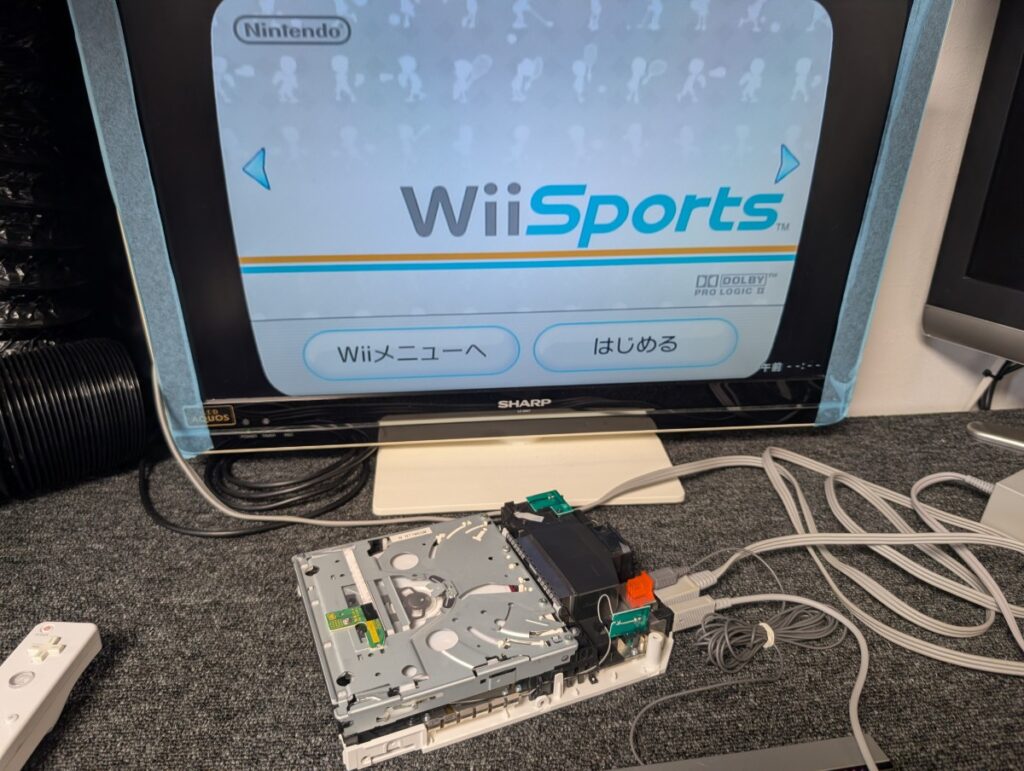 wiiの基板修理後の動作確認時の写真
ゲームソフト起動画面
