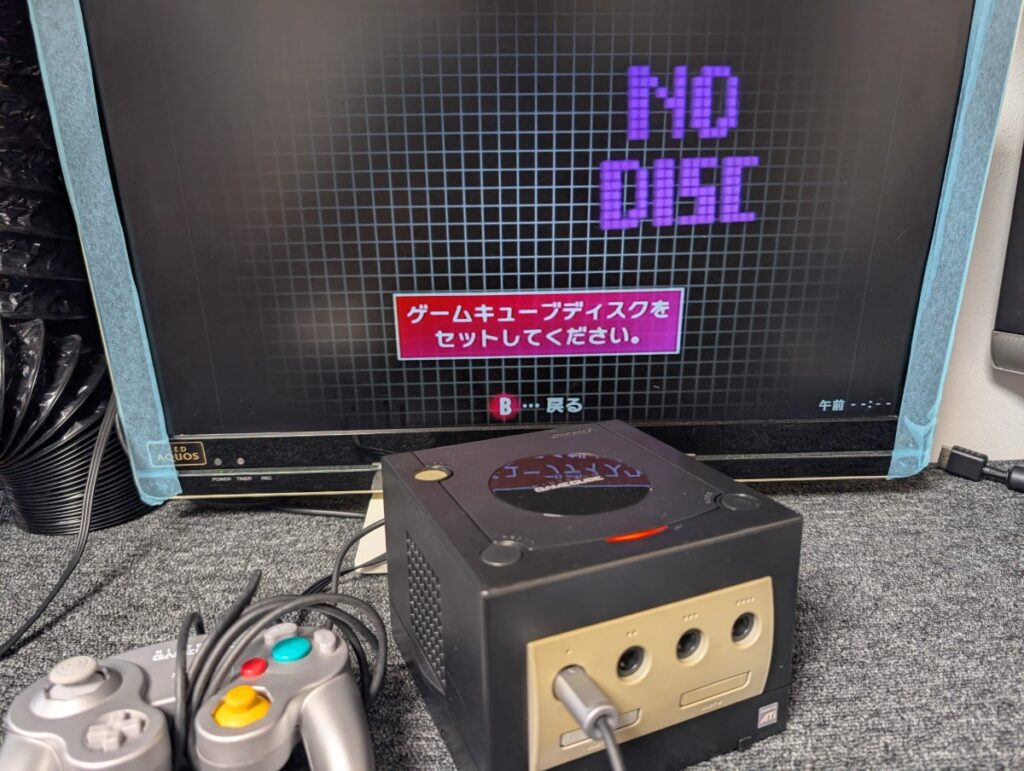 ゲームキューブの初期点検時の写真
ゲームディスク読み込み中